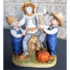 Denim Days By Homco #1524 Our Scarecrow Figurine Debbie and Danny